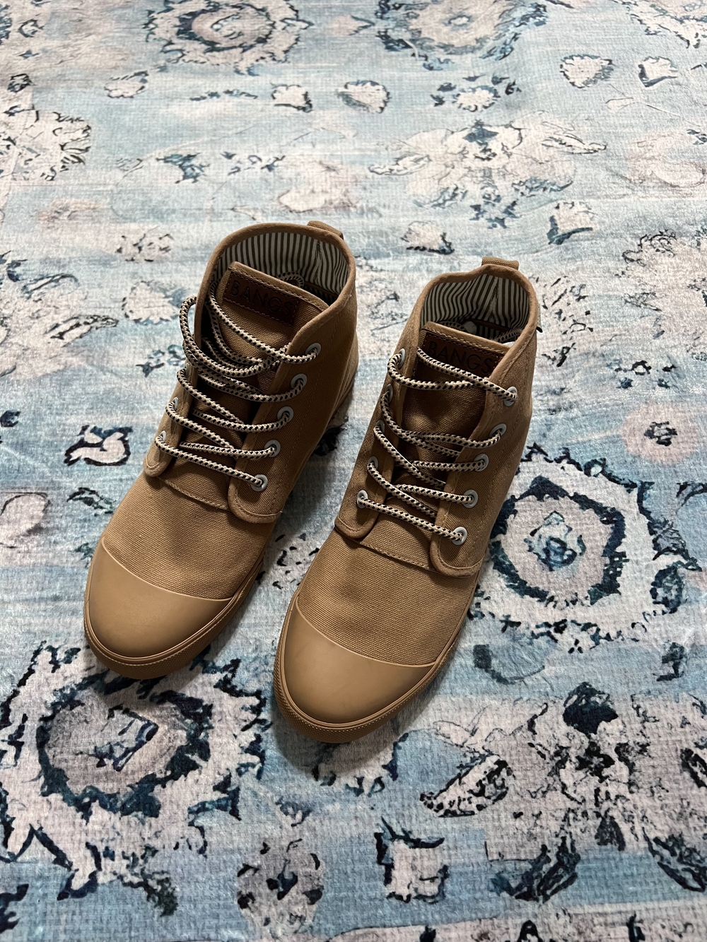 Bangs Shoes Sahara Sand Tan‎ Canvas High Top Sneakers Mens 6 Womens 7.5 Vegan